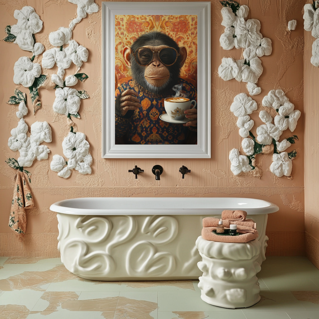 Latte Primate – Retro Monkey Coffee Wall Art Poster