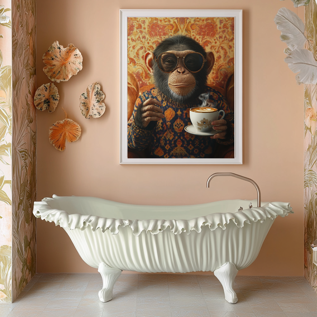 Latte Primate – Retro Monkey Coffee Wall Art Poster