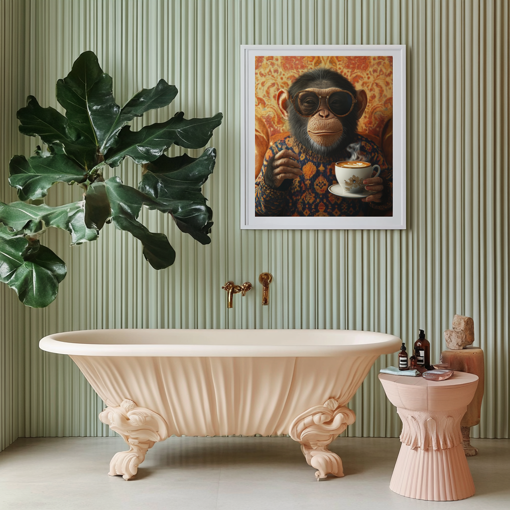 Latte Primate – Retro Monkey Coffee Wall Art Poster