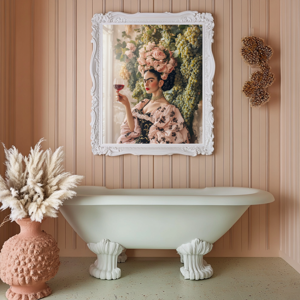 Divine Harvest – Baroque Muse with Grapes & Roses Wall Art Poster