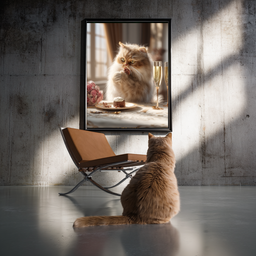 The Dessert Duchess – Elegant Cat Dining Wall Art Poster