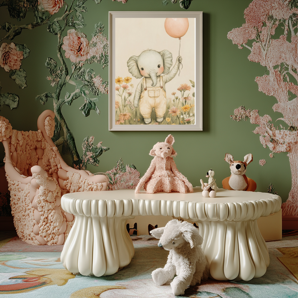 Playful Elephant – Pink Balloon Nursery Wall Art Poster