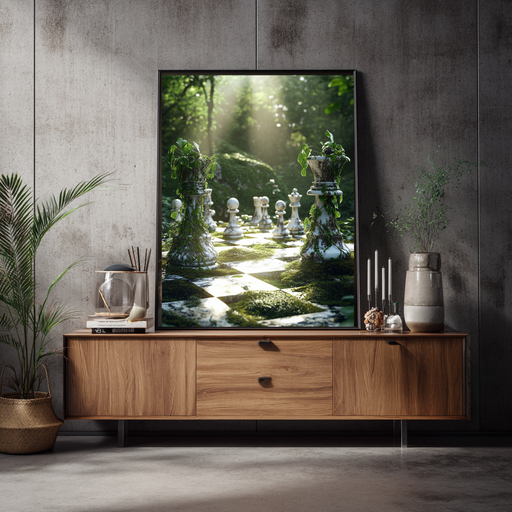 The Forgotten Match – Overgrown Chessboard Wall Art Poster
