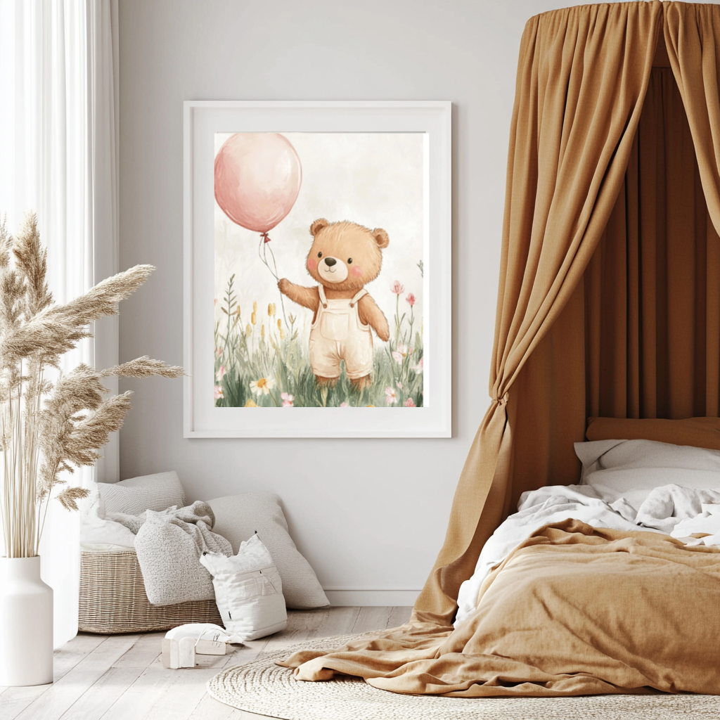 Bear with Balloon – Cute Nursery Wall Art for Baby & Kids Room