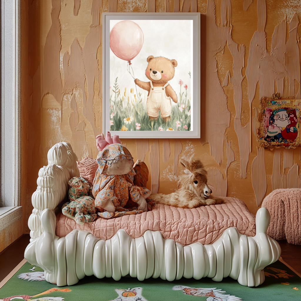 Bear with Balloon – Cute Nursery Wall Art for Baby & Kids Room