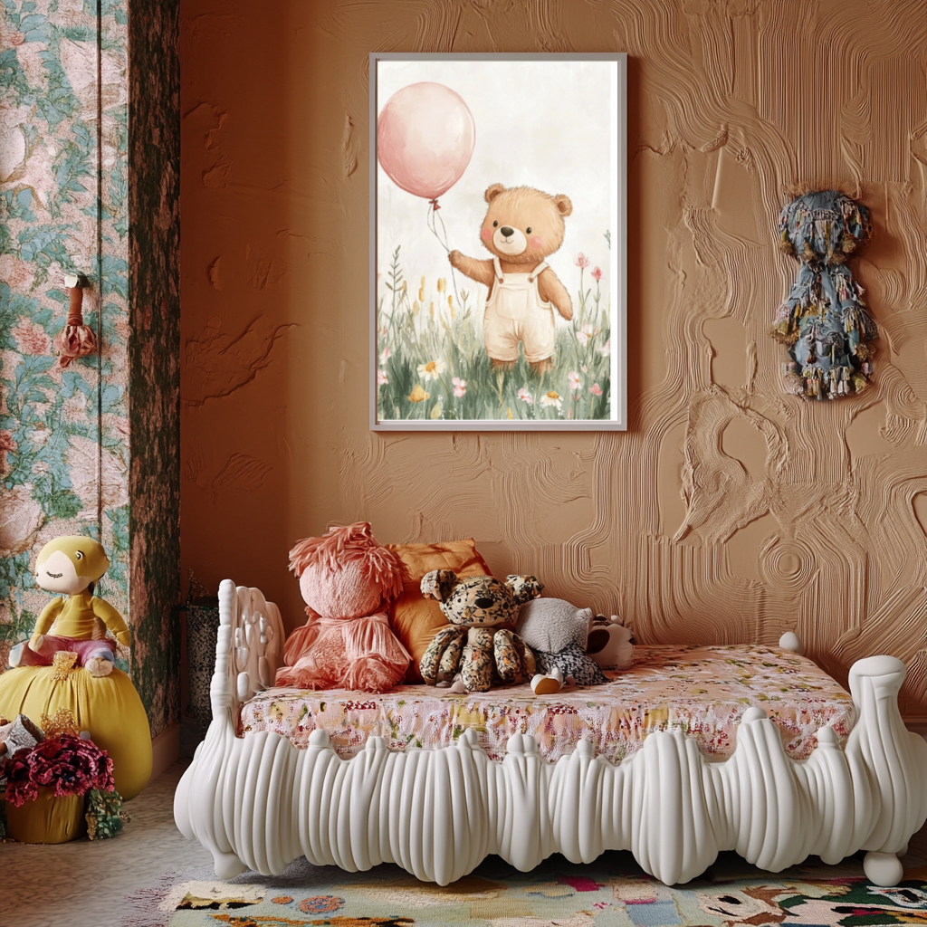 Bear with Balloon – Cute Nursery Wall Art for Baby & Kids Room