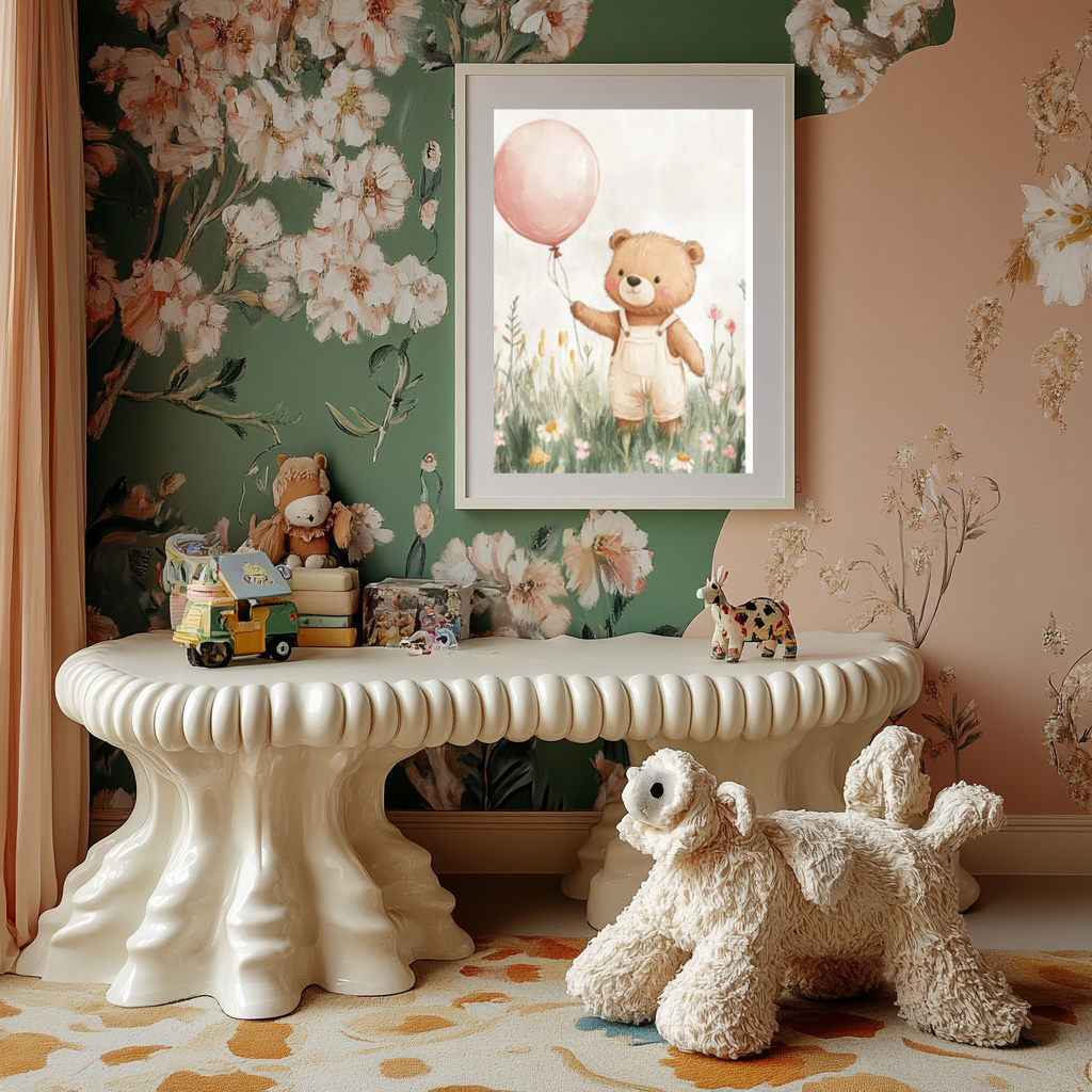 Bear with Balloon – Cute Nursery Wall Art for Baby & Kids Room