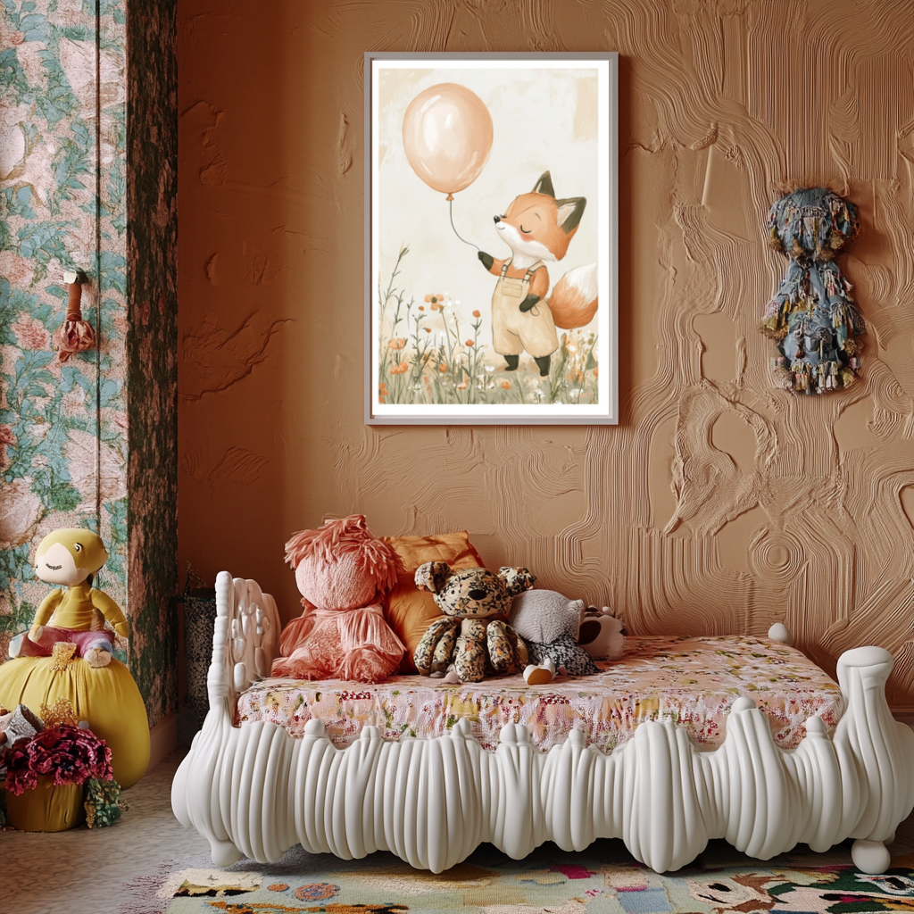 Fox with Balloon – Whimsical Nursery Wall Art for Kids Room