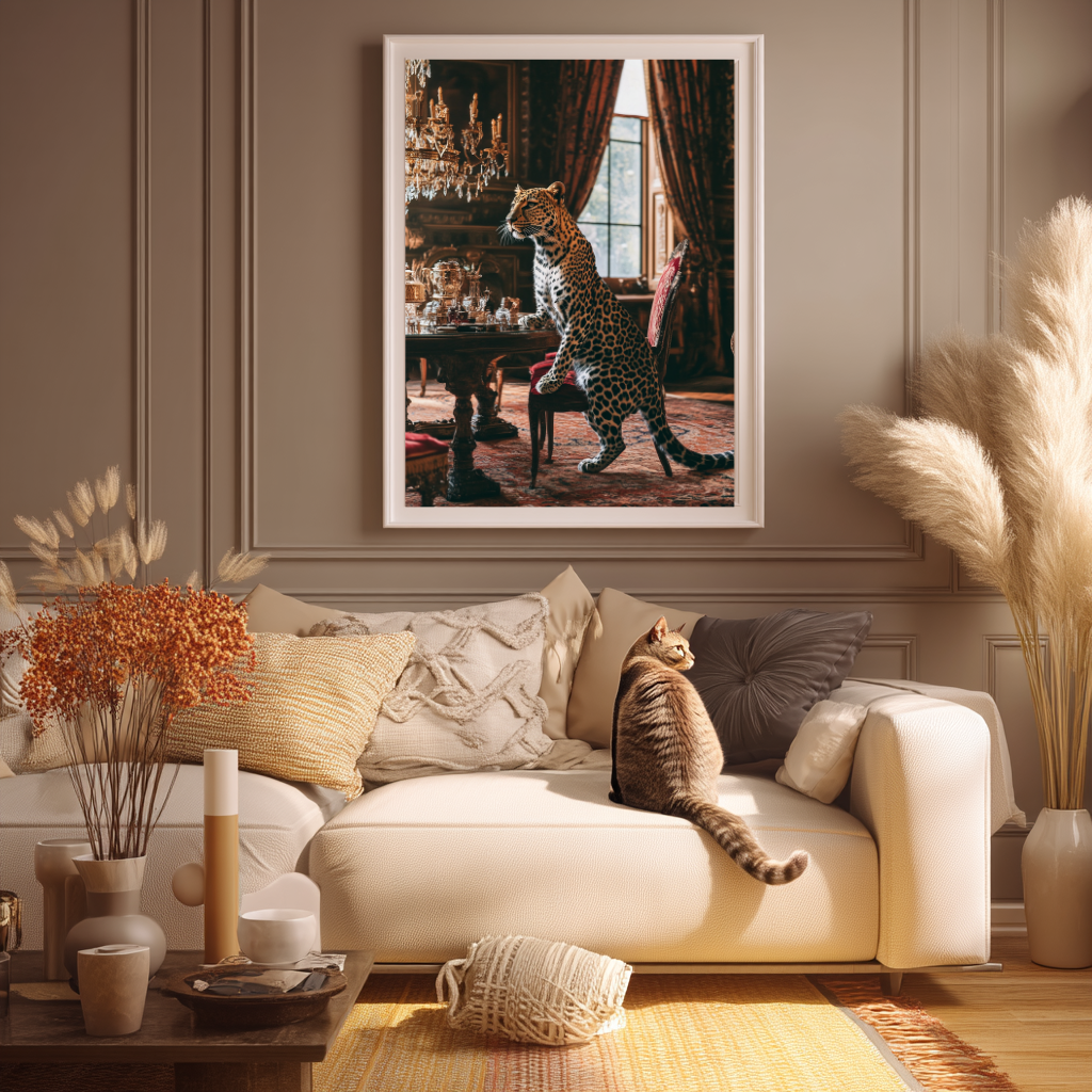 The Velvet Guest – Leopard at the Afternoon Table Wall Art Poster