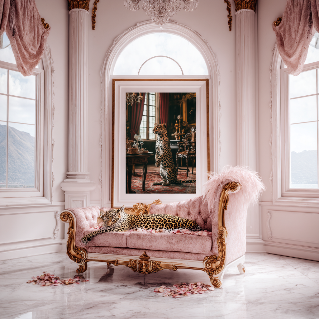 The Gilded Host – Standing Leopard in Royal Salon Wall Art Poster