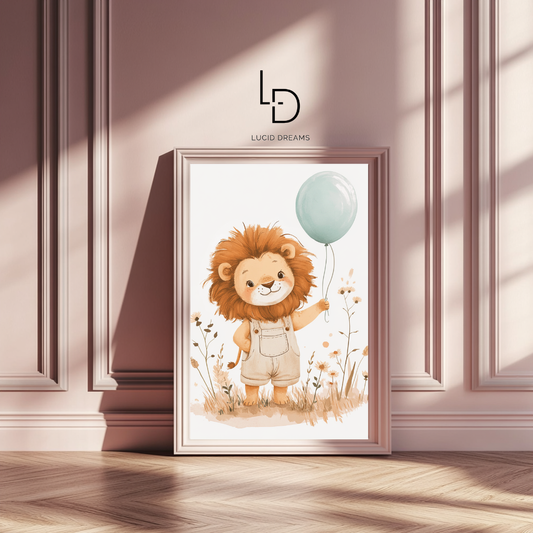 Braveheart Cub – Lion with Balloon Nursery Wall Art Poster