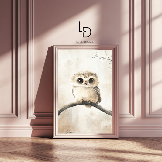 Moonlit Eyes – Sepia Baby Owl Wall Art Poster