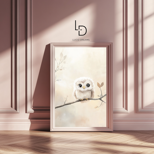 Featherlight Gaze – Soft Baby Owl Wall Art Poster
