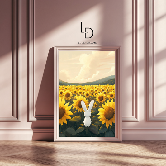 Sunflower Gaze – Bunny in Golden Field Wall Art Poster