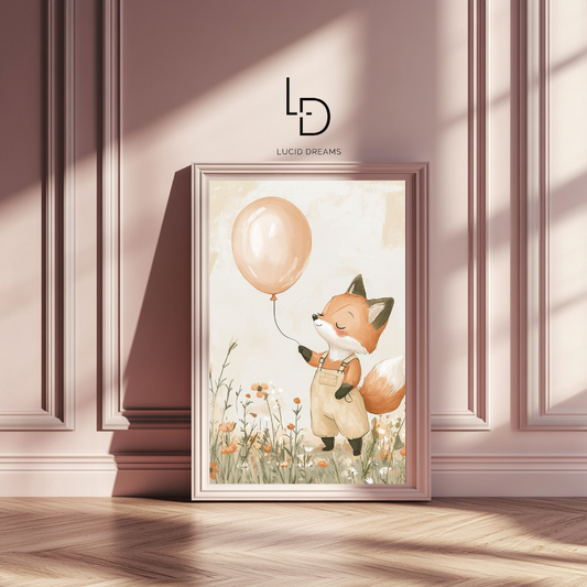 Fox with Balloon – Whimsical Nursery Wall Art for Kids Room