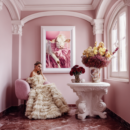 Pasture Princess – Couture Calf in Pink Wall Art Poster