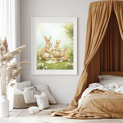 Bunny Brunch – Rabbit Picnic Meadow Wall Art Poster