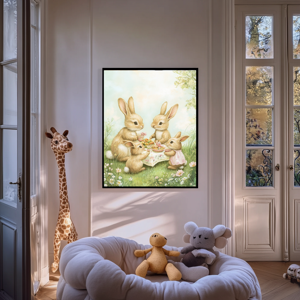 Bunny Picnic – Rabbit Family Tea Party Wall Art Poster