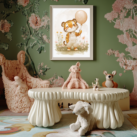 Balloon Buddy – Smiling Tiger Nursery Wall Art Poster