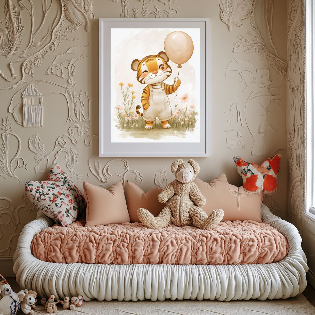 Balloon Buddy – Smiling Tiger Nursery Wall Art Poster