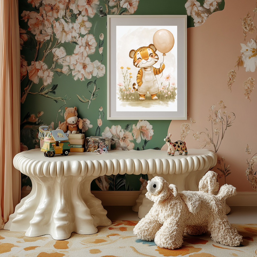 Balloon Buddy – Smiling Tiger Nursery Wall Art Poster