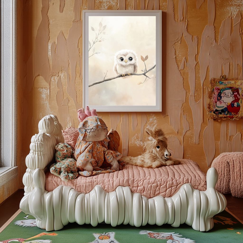 Featherlight Gaze – Soft Baby Owl Wall Art Poster