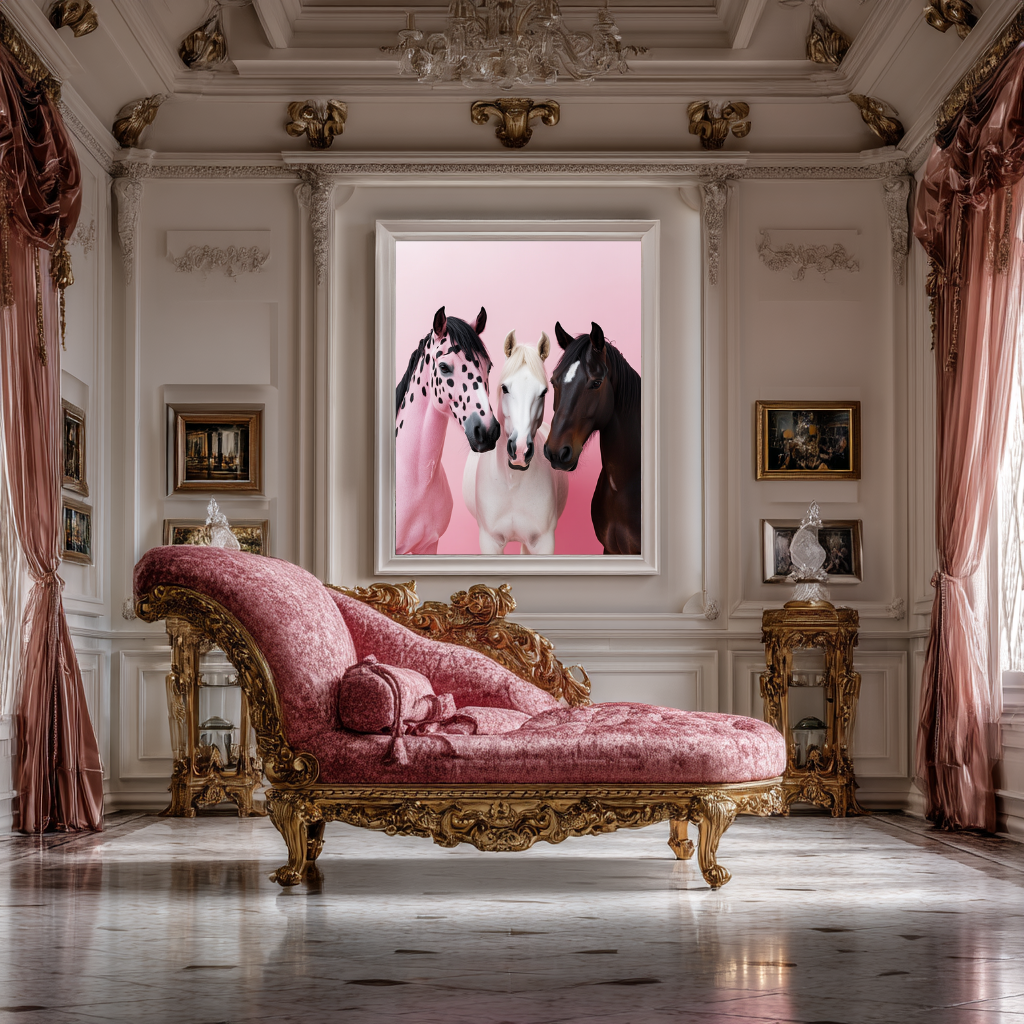 Equine Icons – Pink, White & Chestnut Horse Wall Art Poster