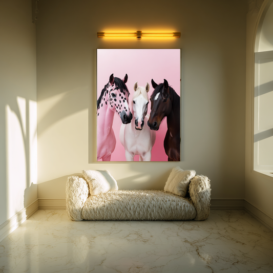 Equine Icons – Pink, White & Chestnut Horse Wall Art Poster