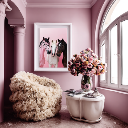 Equine Icons – Pink, White & Chestnut Horse Wall Art Poster