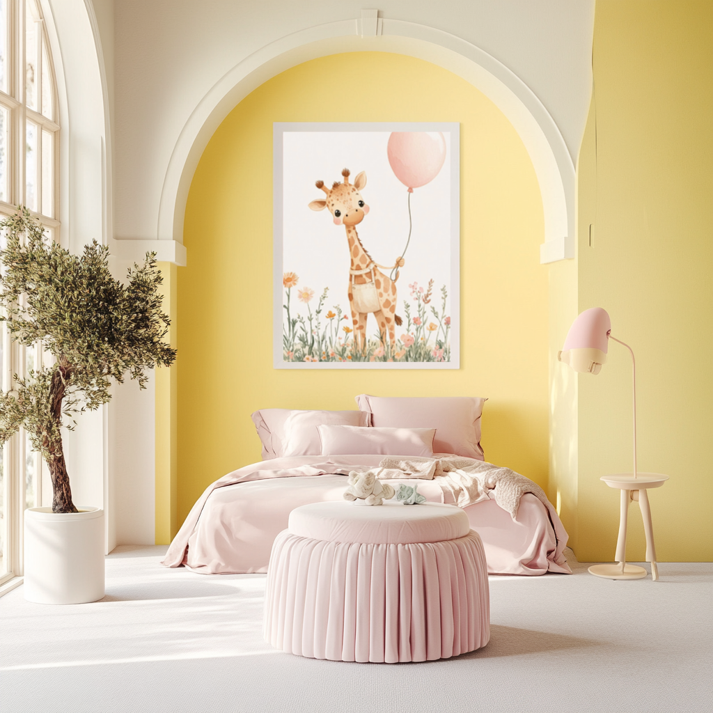 Gentle Giraffe – Pink Balloon Nursery Wall Art Poster