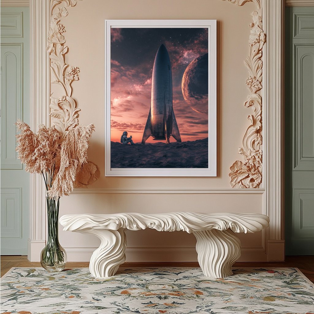 Liftoff Reflection – Astronaut & Rocket at Dusk Wall Art