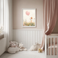 Blush Girl with Balloon – Floral Meadow Nursery Wall Art Poster