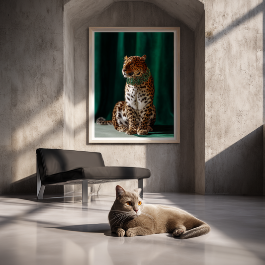 The Emerald Monarch – Leopard in Jeweled Collar Wall Art Poster