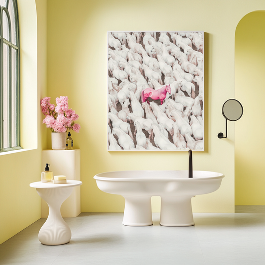 The Standout – Pink Horse in a Sea of White Wall Art Poster