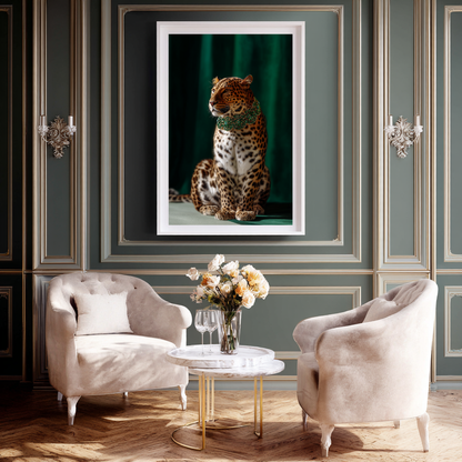 The Emerald Monarch – Leopard in Jeweled Collar Wall Art Poster