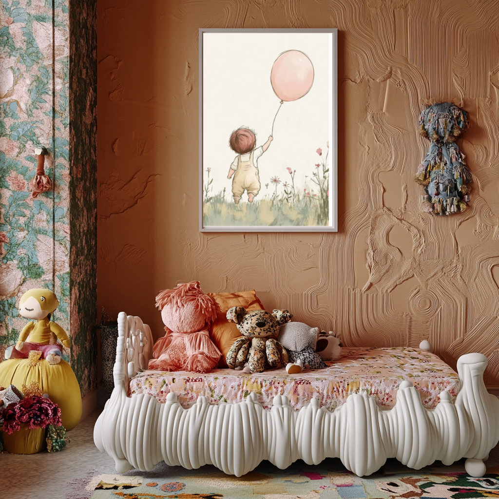 Little Explorer – Boy with Pink Balloon Nursery Wall Art Poster