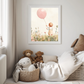 Blush Girl with Balloon – Floral Meadow Nursery Wall Art Poster
