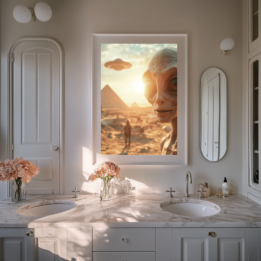 Celestial Architects – Alien Encounter at the Pyramids Wall Art Poster