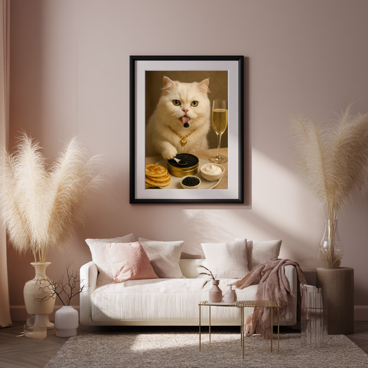 The Caviar Connoisseur – Luxurious Cat Wall Art Poster