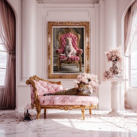 Throne Tamer – Spotted Leopard on Velvet Chair Wall Art Poster