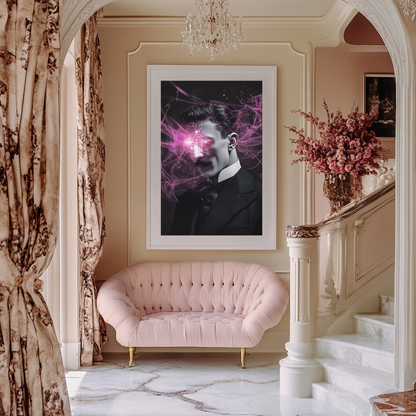 Neon Tesla – Visionary Electric Portrait Wall Art Poster