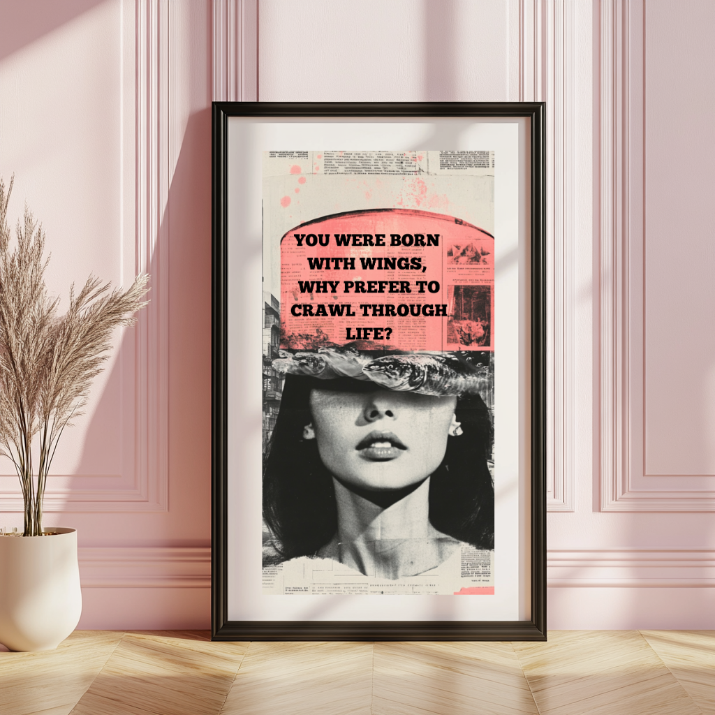 Born to Soar – Motivational Wings Quote Collage Wall Art