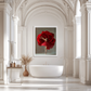 Crimson Bloom wall art poster – Elegant ballerina surrounded by crimson florals, poetic and feminine artwork for bedrooms, studios, or graceful interiors