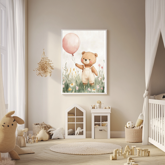 Bear with Balloon – Cute Nursery Wall Art for Baby & Kids Room