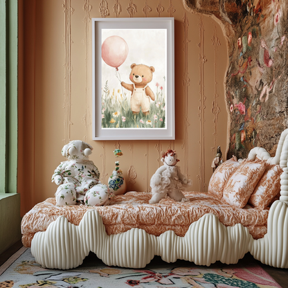 Bear with Balloon – Cute Nursery Wall Art for Baby & Kids Room
