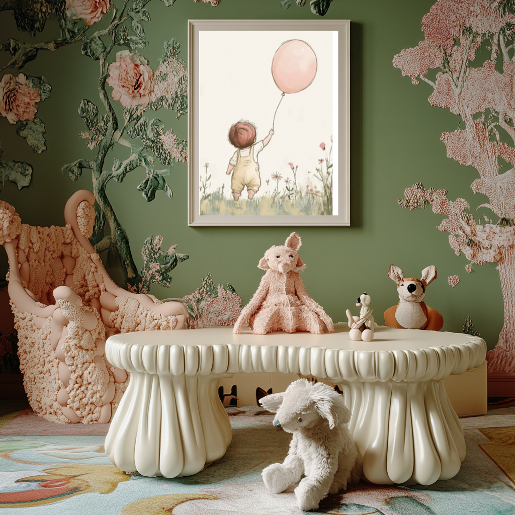 Little Explorer – Boy with Pink Balloon Nursery Wall Art Poster