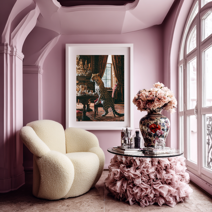 The Velvet Guest – Leopard at the Afternoon Table Wall Art Poster