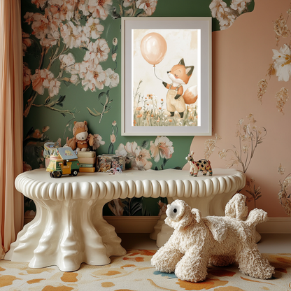 Fox with Balloon – Whimsical Nursery Wall Art for Kids Room