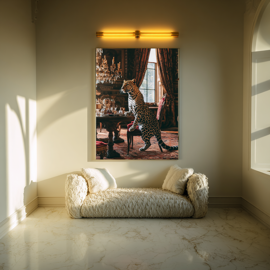 The Velvet Guest – Leopard at the Afternoon Table Wall Art Poster