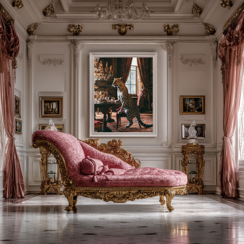 The Velvet Guest – Leopard at the Afternoon Table Wall Art Poster